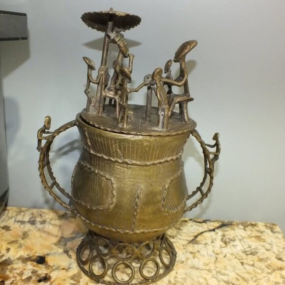 African Ashanti Kudo Bronze Tribal Lidded Container - Picture 3 of 8